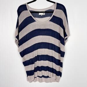 Rag & Bone Womens XSmall Cream Blue Bold Stripe Open Knit Sweater Short Sleeve